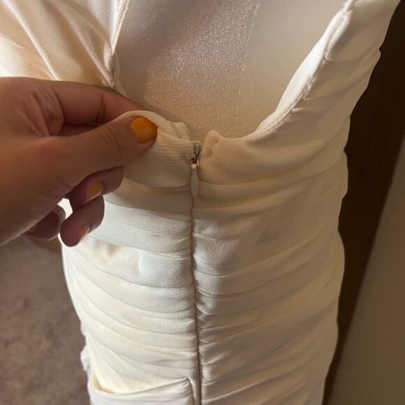 Vtg 90s Womens Maxi Dress 14 Ivory Ruched Broach Wedding Romantic Ethereal Angel - Picture 6 of 12